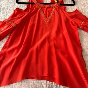 BCBGMaxAzria Vibrant silk Red Cold Shoulder Blouse
